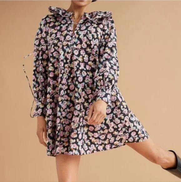 long sleeve pin up dress Lucy Pink Print Long Sleeve Mini Dress - US 16